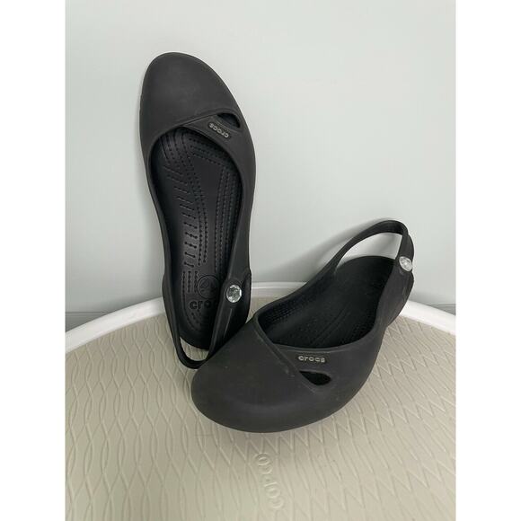 CROCS Shoes - Crocs Women’s Olivia II Slingback Ballet Flats US 7 Black Comfort Slip On Jewel